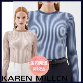 Karen Millen  |Stripes Casual Style Long Sleeves Elegant Style