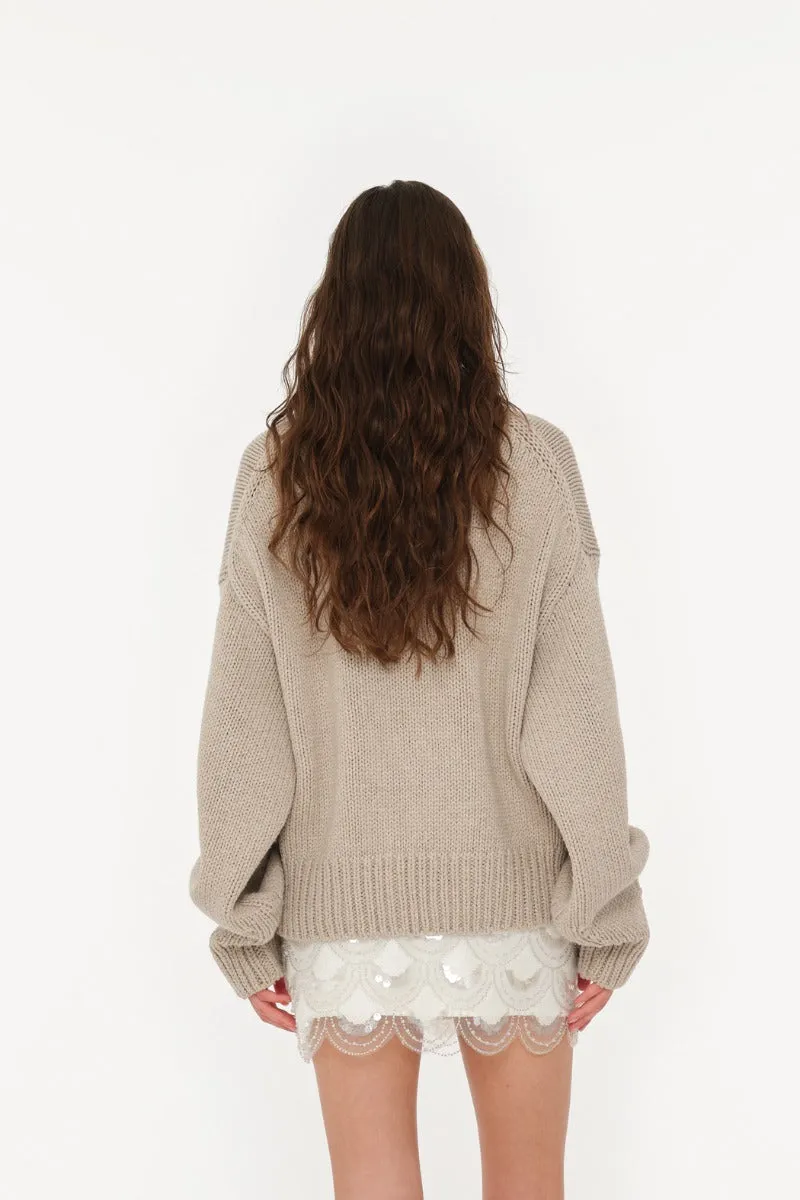 KNIT CREWNECK SWEATER BEIGE - ROTATE