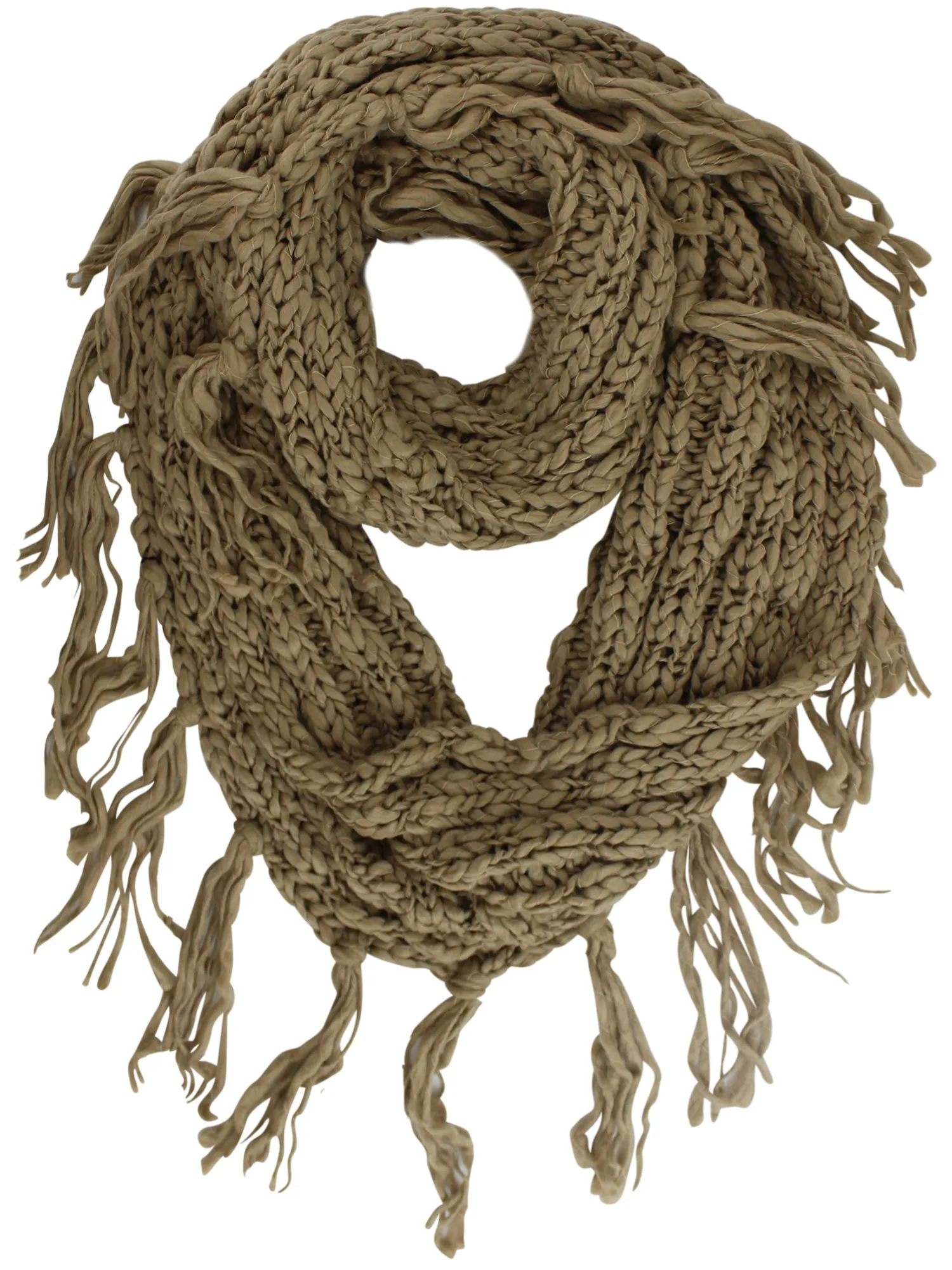 Knit Infinity Scarf With Draping Fringe