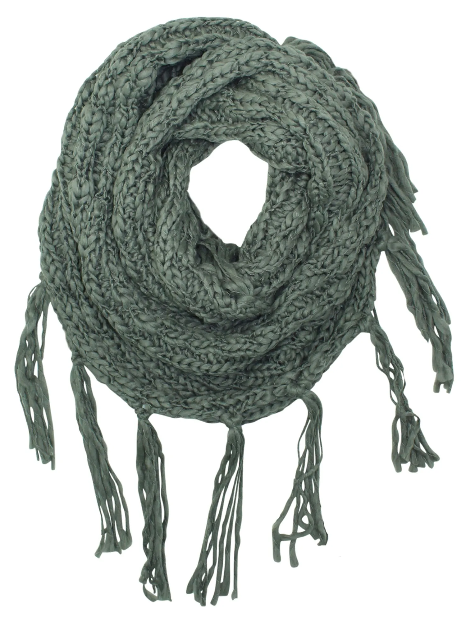 Knit Infinity Scarf With Draping Fringe