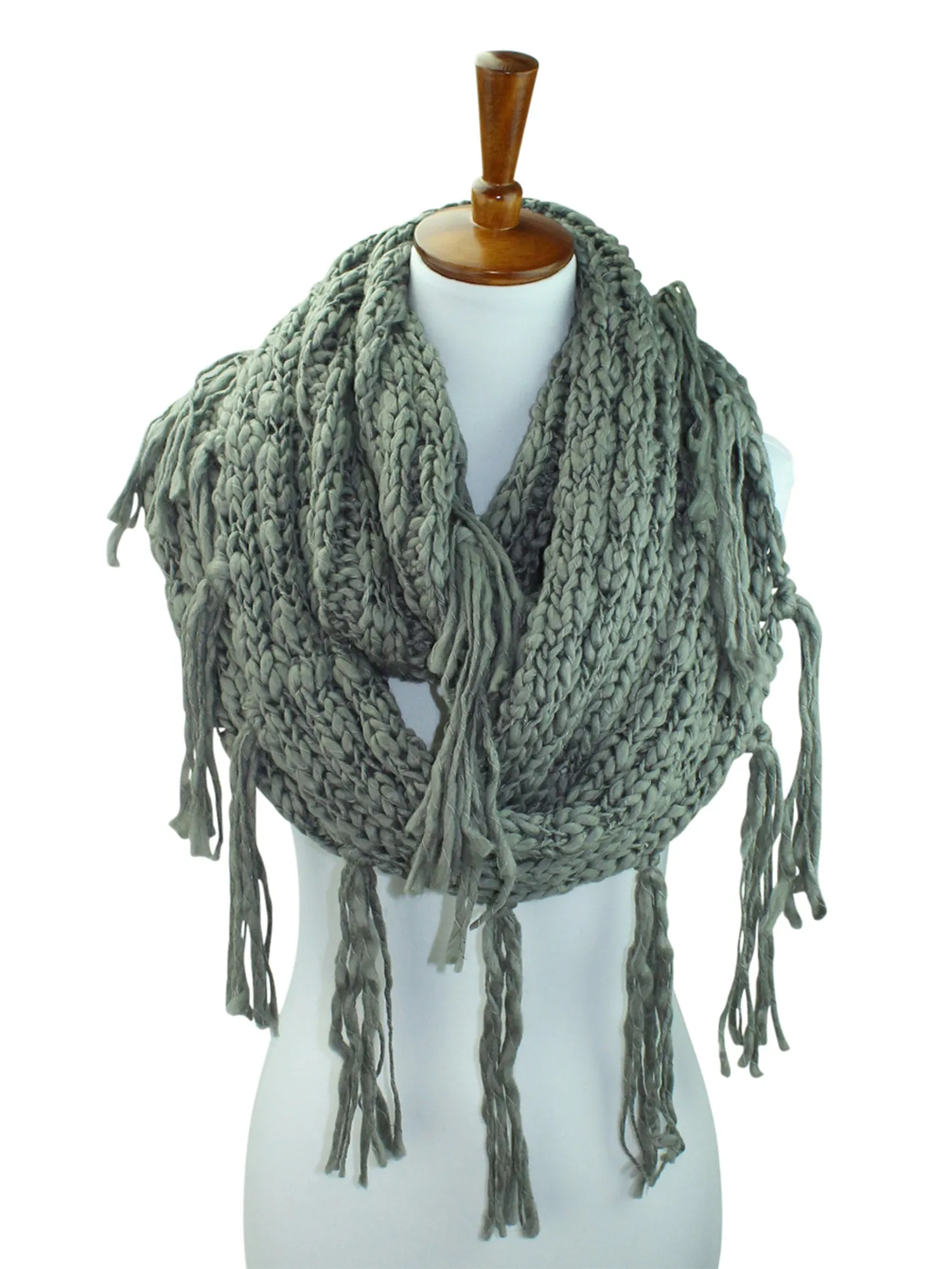 Knit Infinity Scarf With Draping Fringe