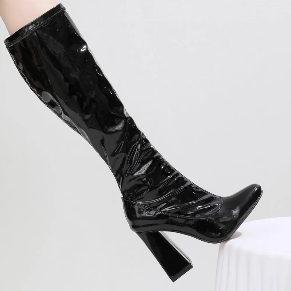 La Gogo Calf Boot - Black Wet Look - Street Sole