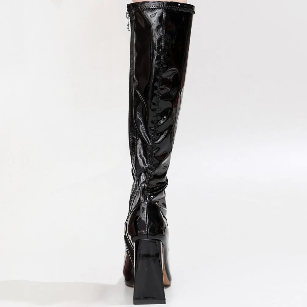 La Gogo Calf Boot - Black Wet Look - Street Sole