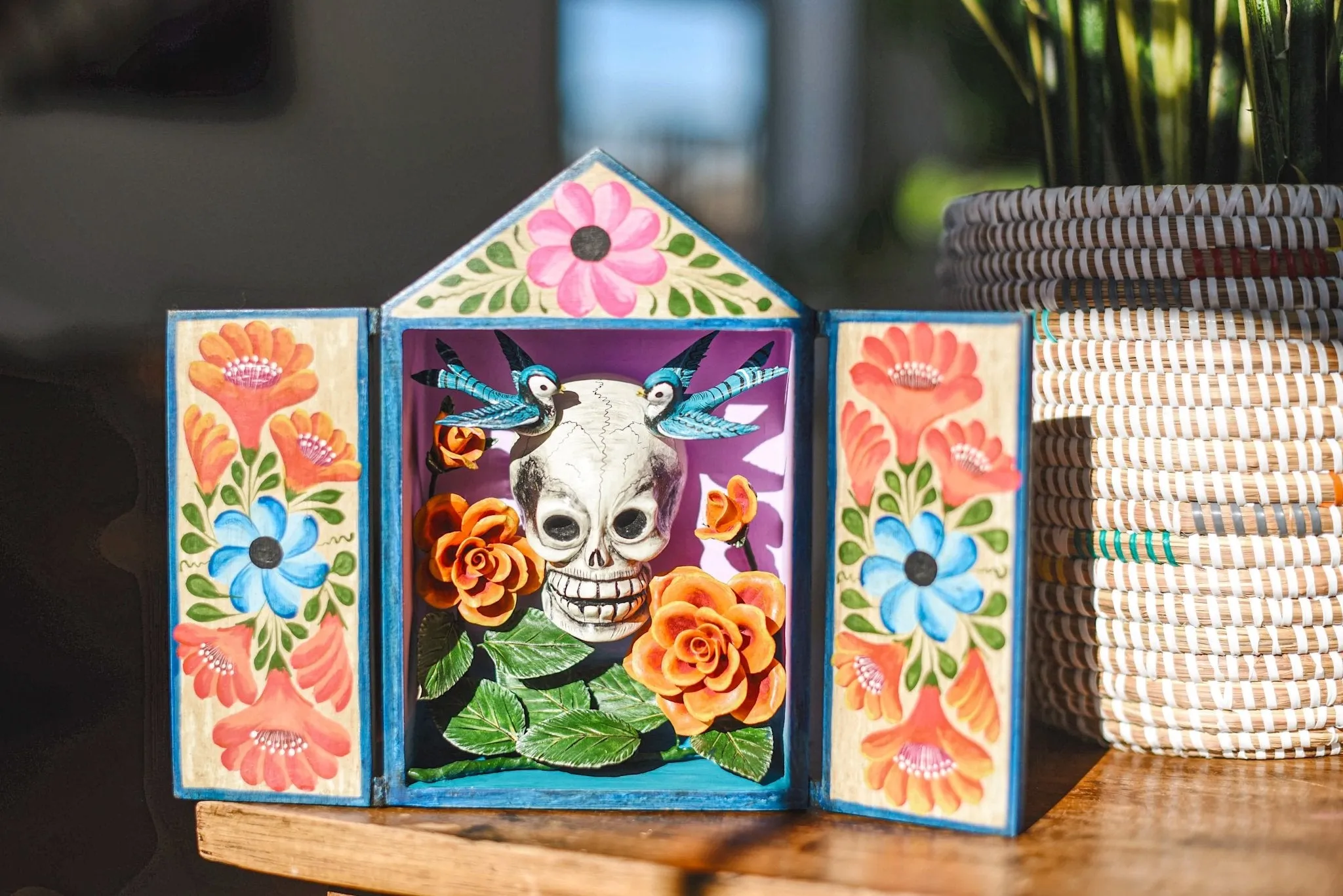 Large Flower Skull Day of the Dead Retablo