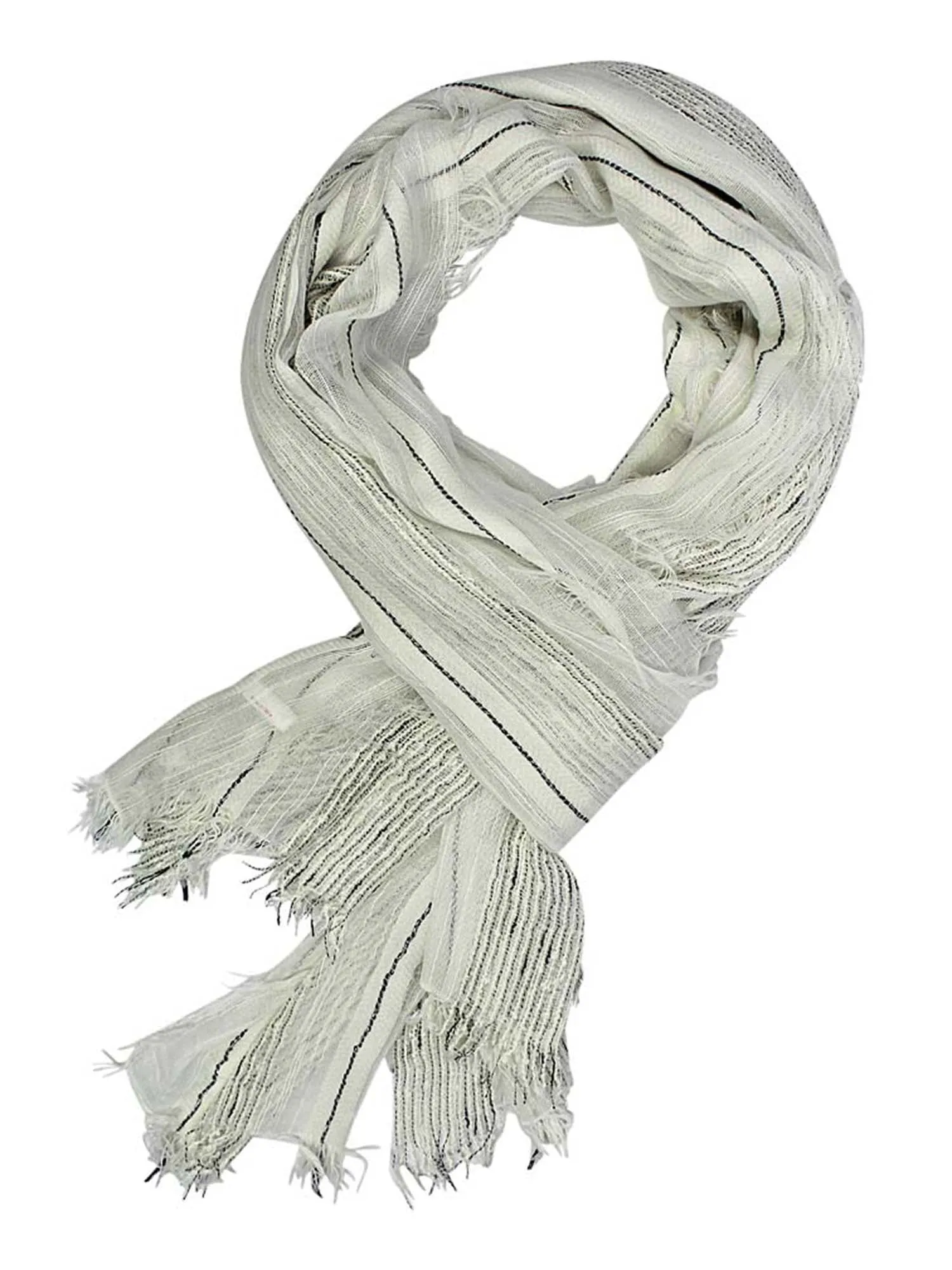 Lightweight Scarf With Bold Knit & Frayed Fringe