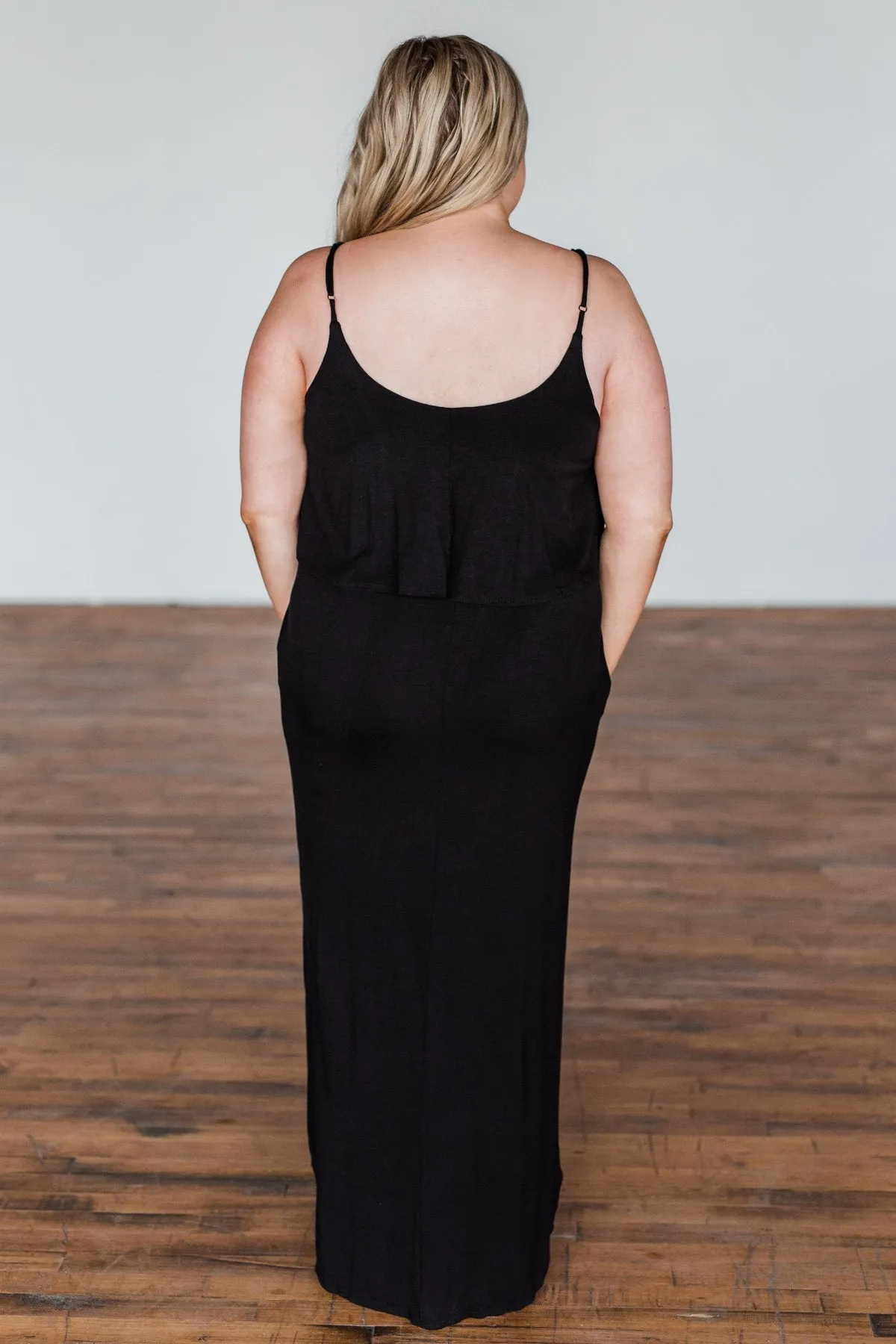 Love Connection Ruffle Maxi Dress- Black