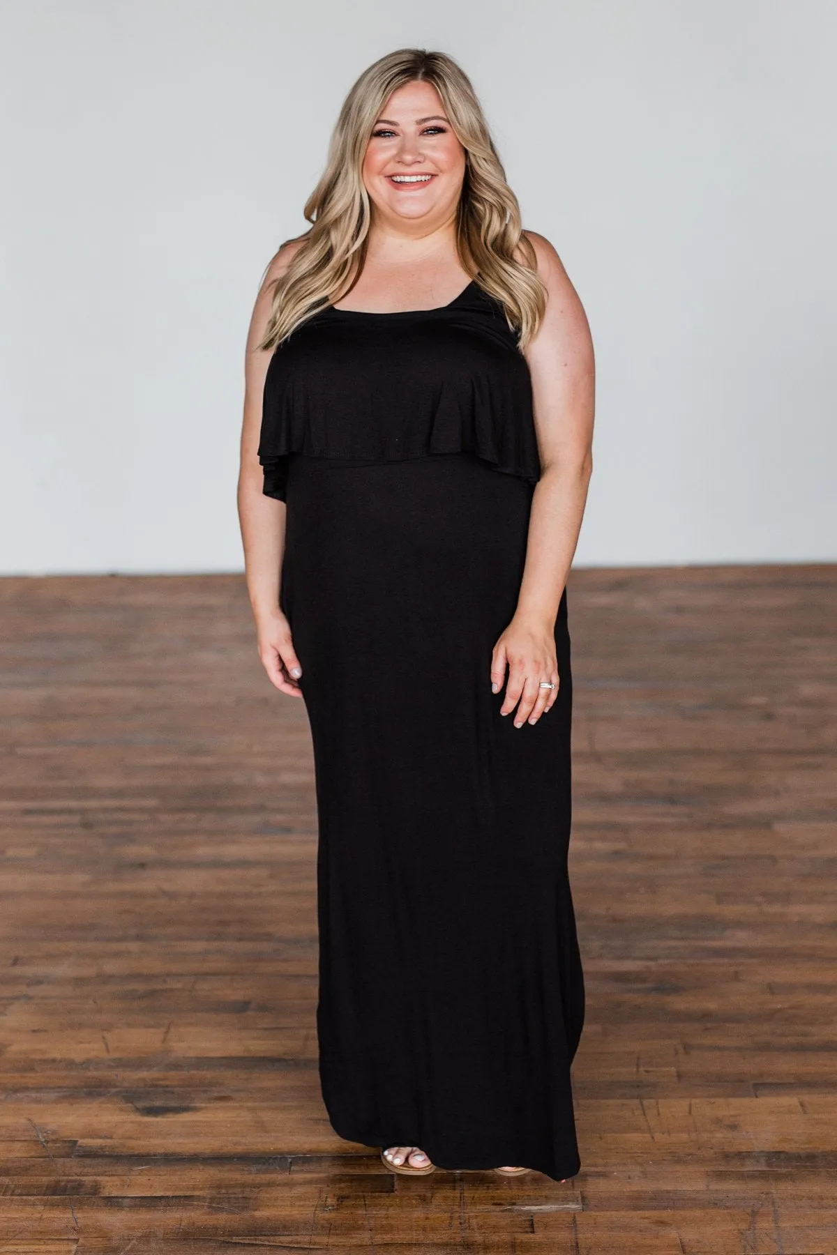 Love Connection Ruffle Maxi Dress- Black