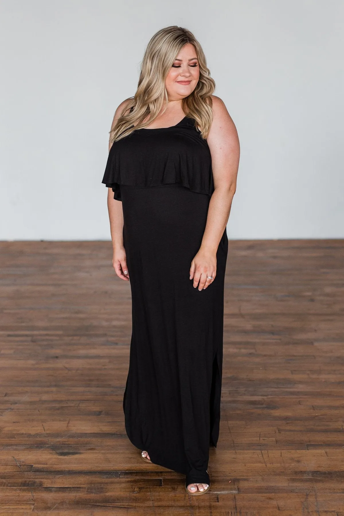 Love Connection Ruffle Maxi Dress- Black