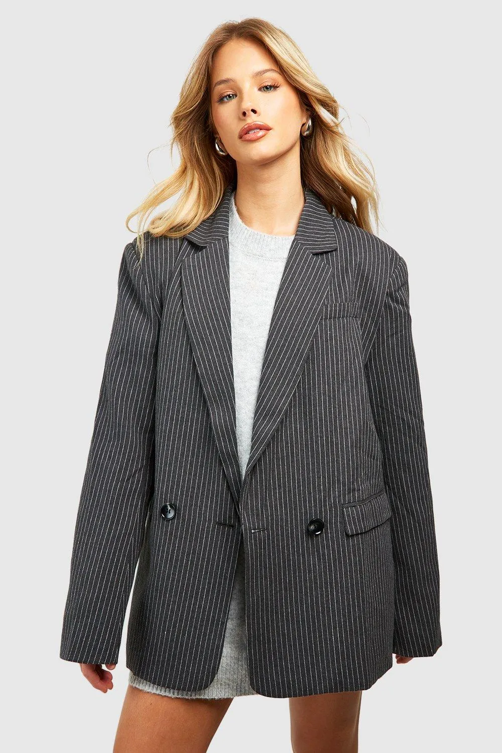 Marl Pinstripe Relaxed Fit Tailored Blazer