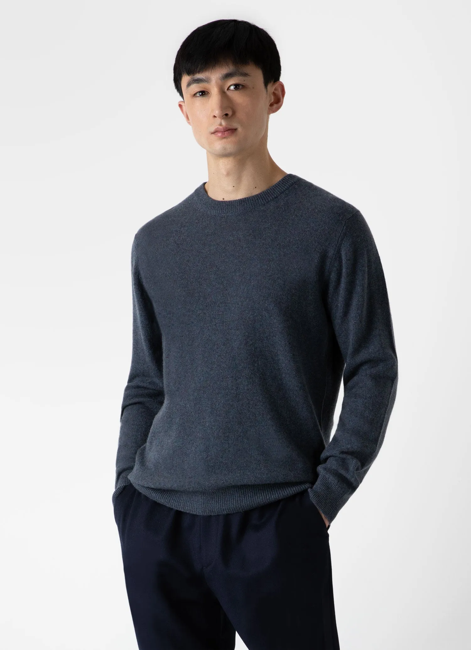 Men's Cashmere Crew Neck Jumper in Peacock Melange