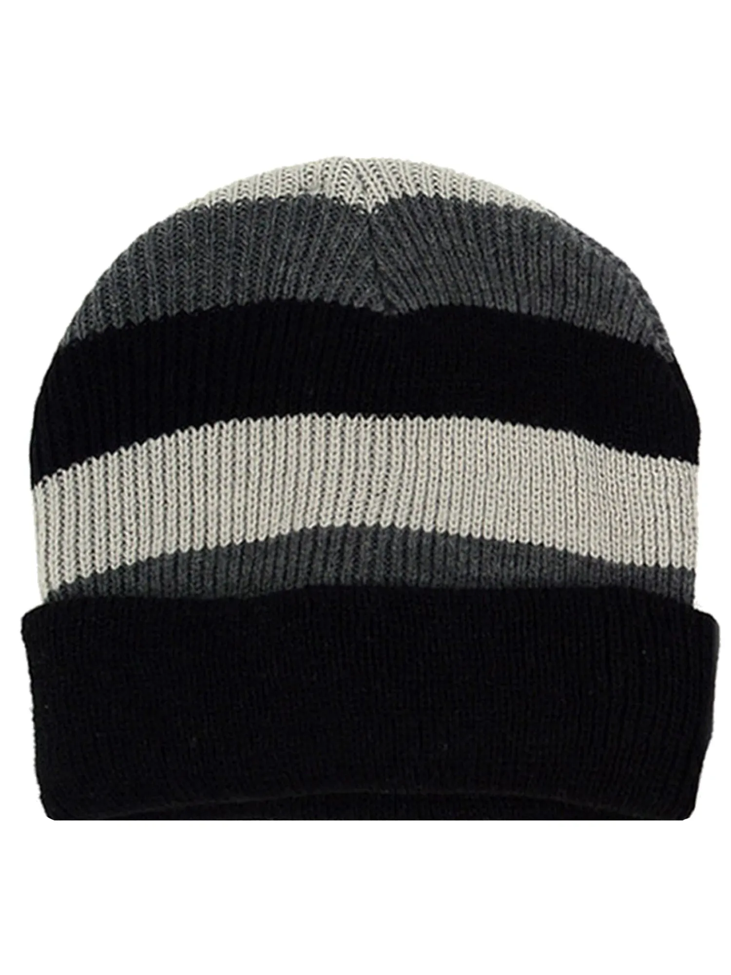 Mens Gray Black & White Stripe Winter Knit Hat & Scarf Set