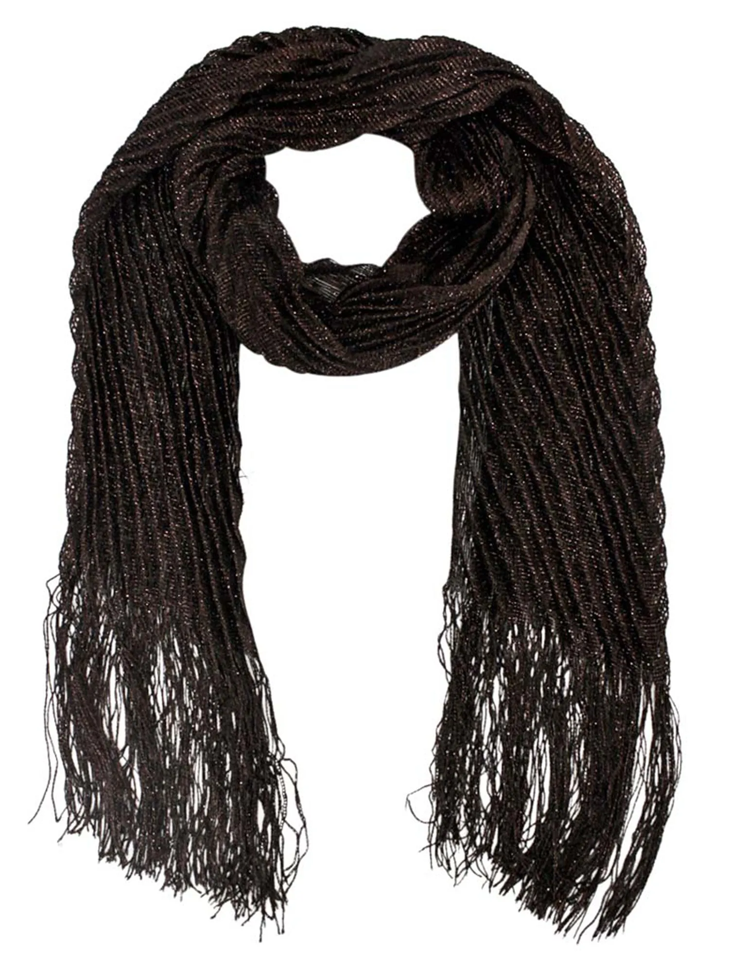 Metallic Pleated Long Fringed Scarf