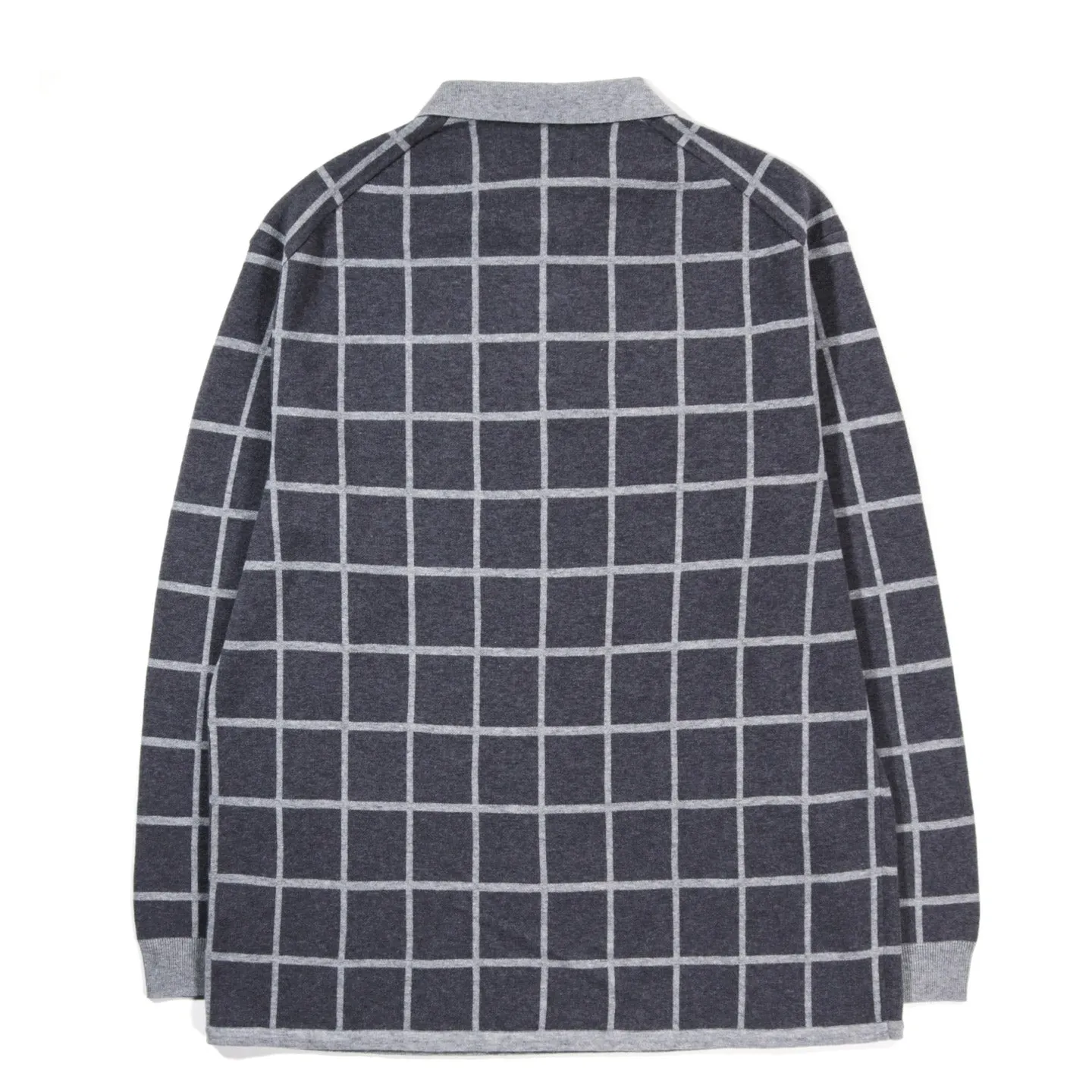 METICULOUS KNITWEAR LS POLO CHARCOAL / GREY WINDOW PANE