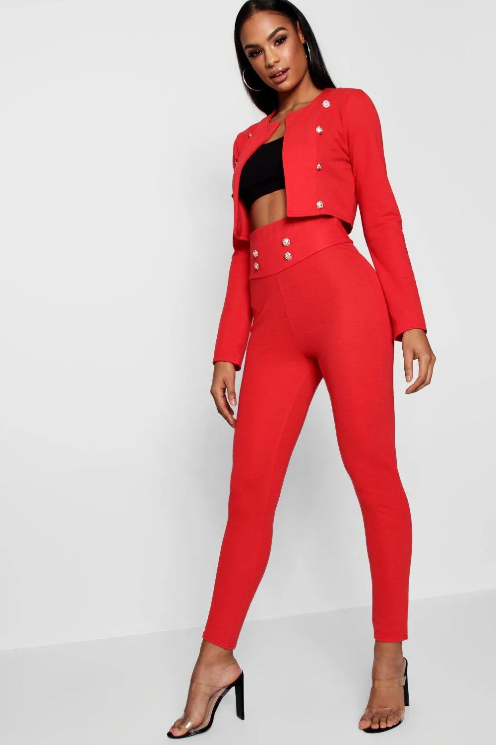 Military Crop Blazer Pants Two-Piece Set