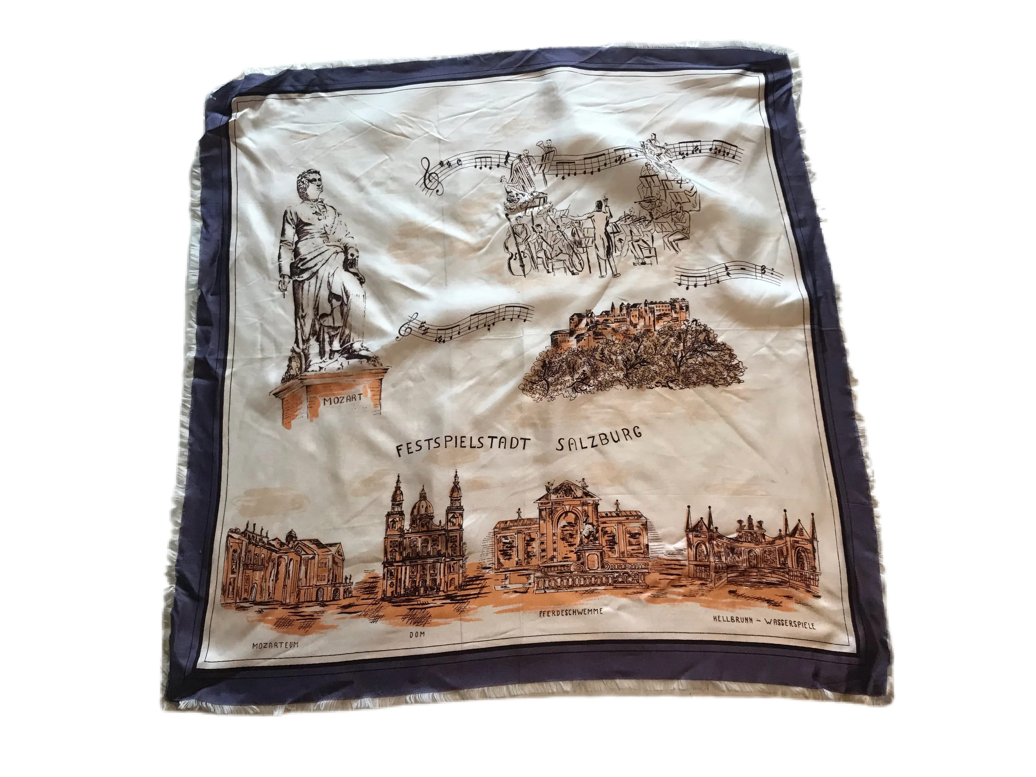 Mozart Salzburg Austria Souvenir Travel Themed Square Scarf circa 1960s