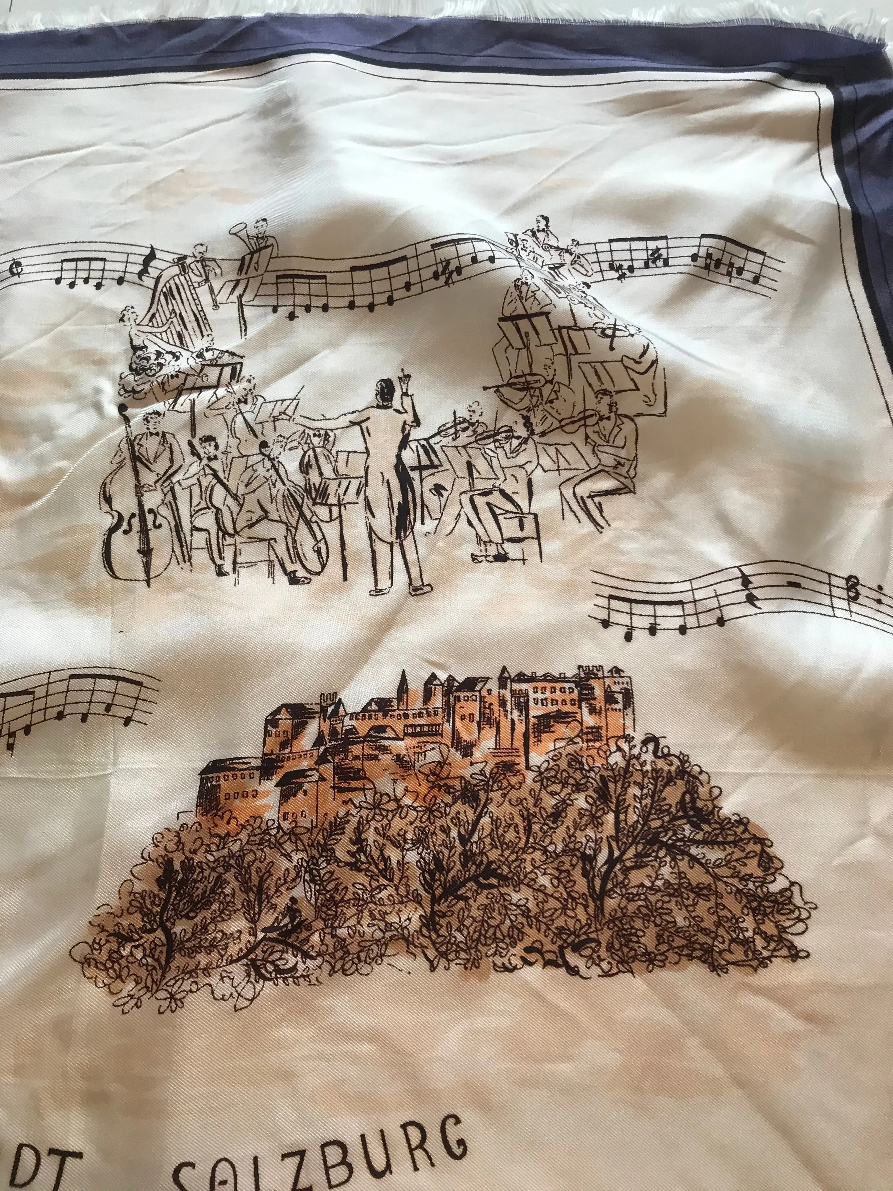 Mozart Salzburg Austria Souvenir Travel Themed Square Scarf circa 1960s