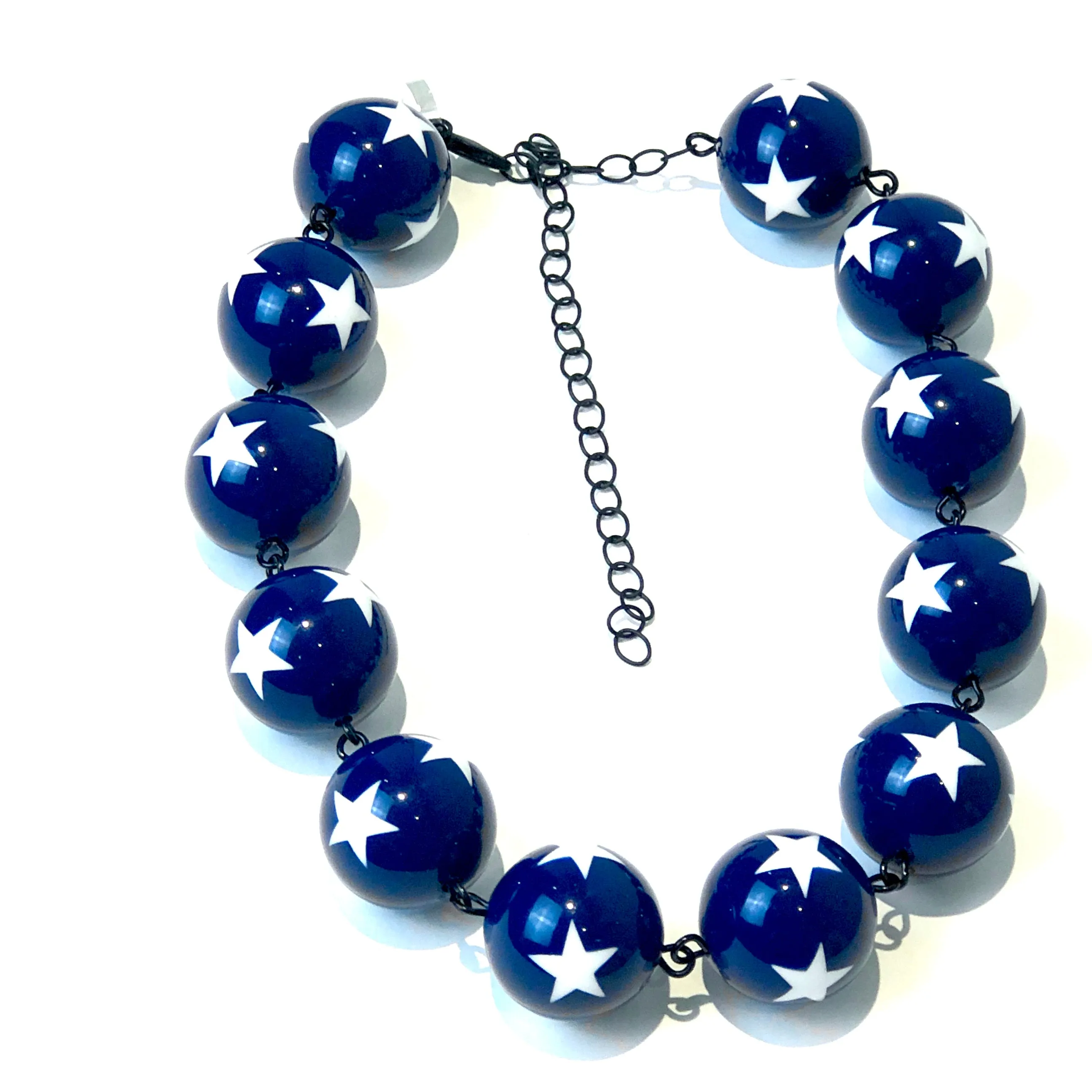 Navy Blue & White Star Beaded Amelia Necklace