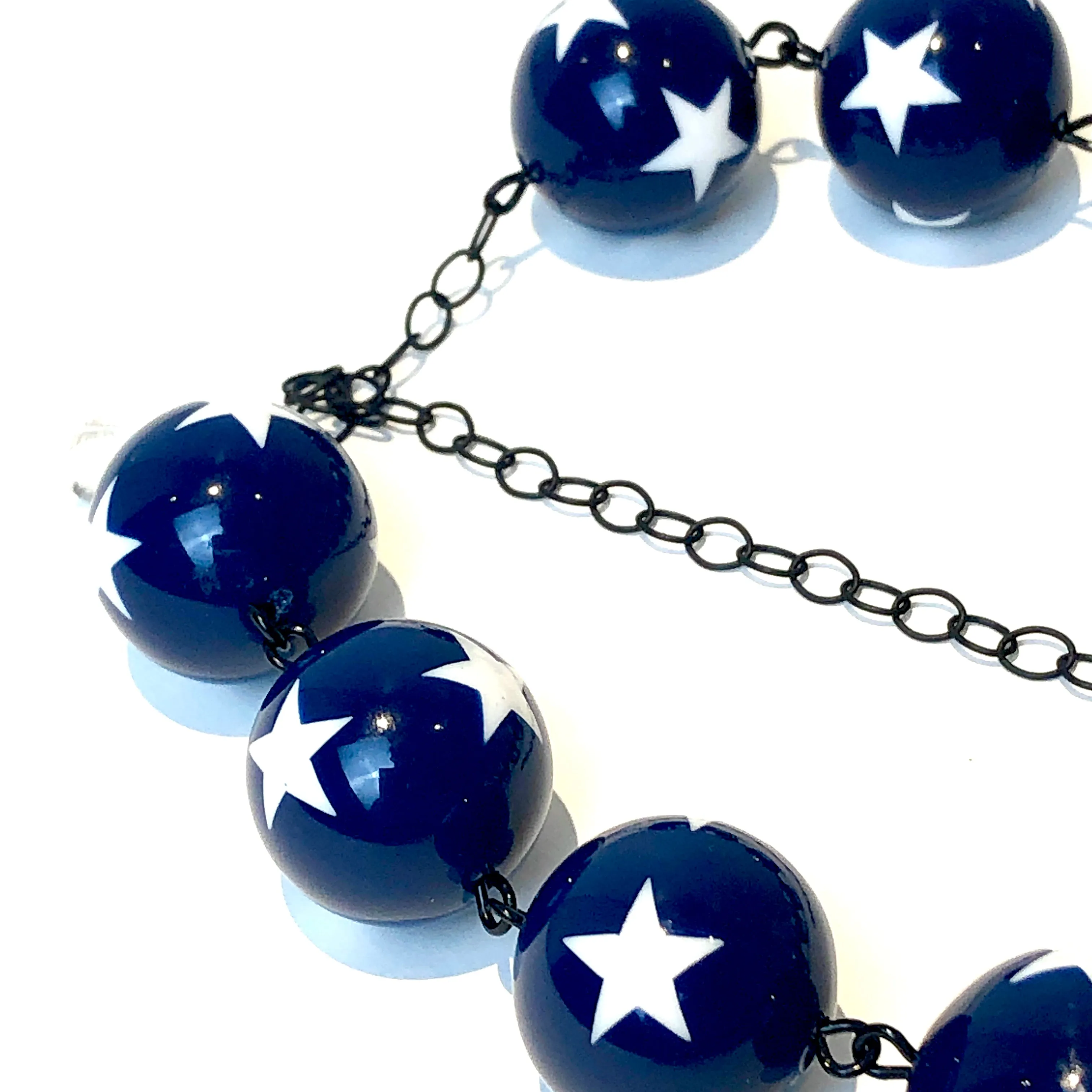 Navy Blue & White Star Beaded Amelia Necklace