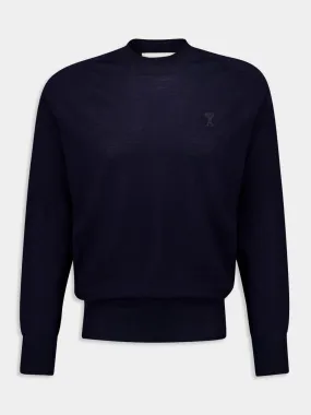 Navy Crew Neck Merino Wool Sweater