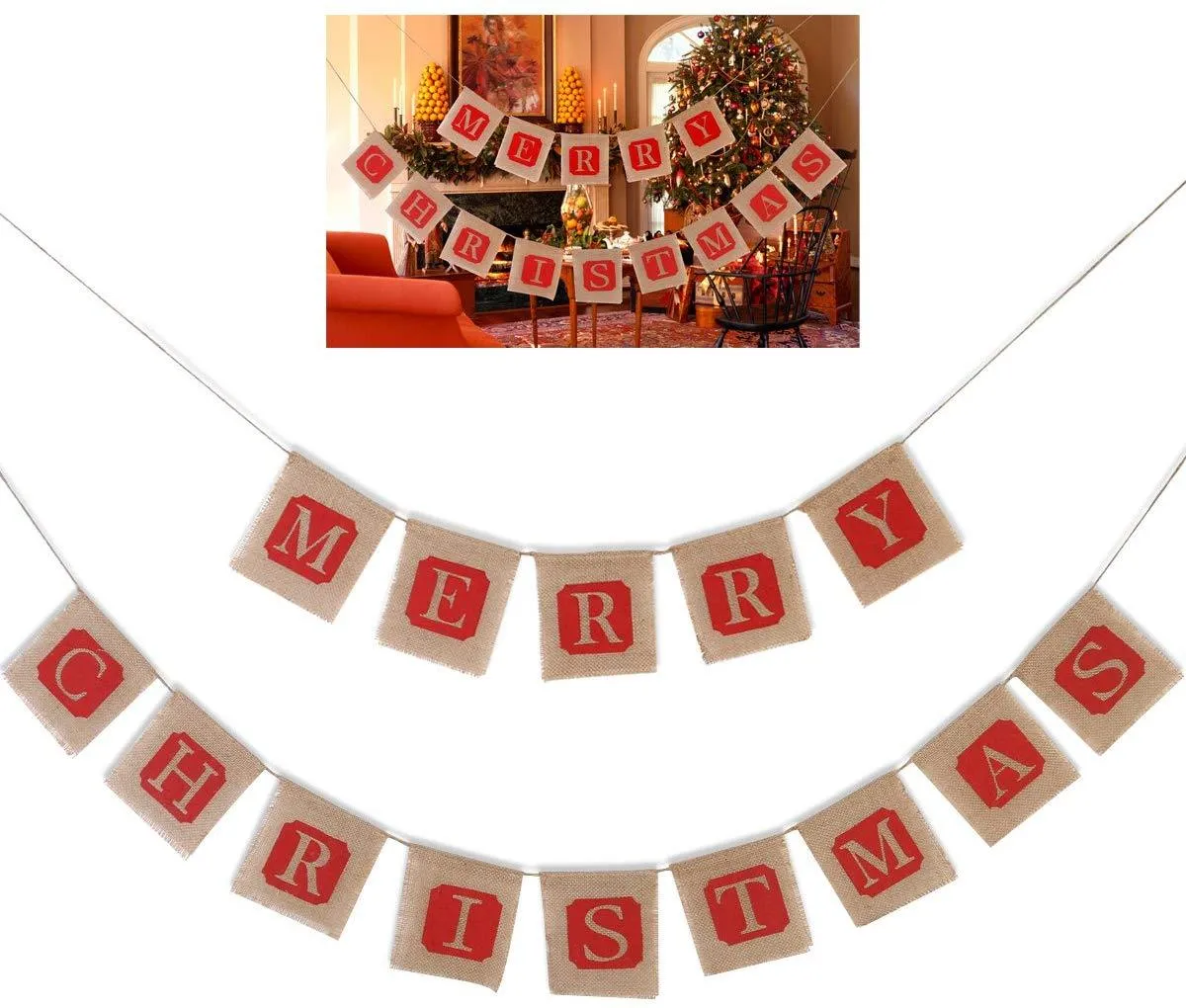 New Beautiful Merry Christmas Jute Banners for Decoration