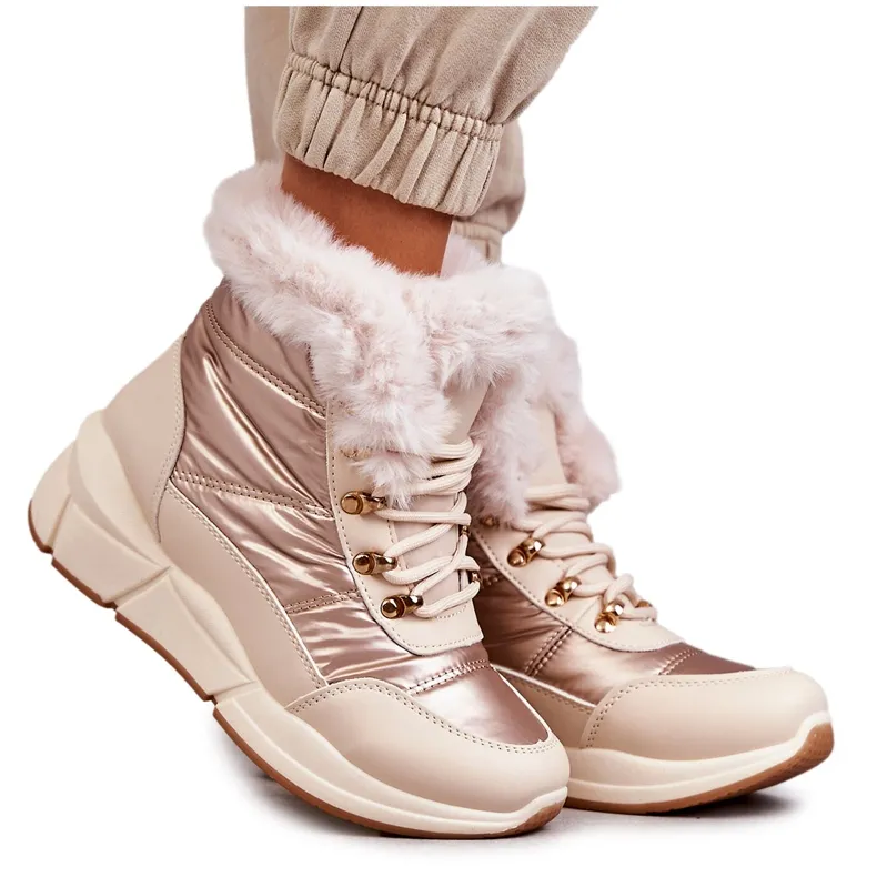 NEWS Women's Lace Snow Boots Light Beige Anna