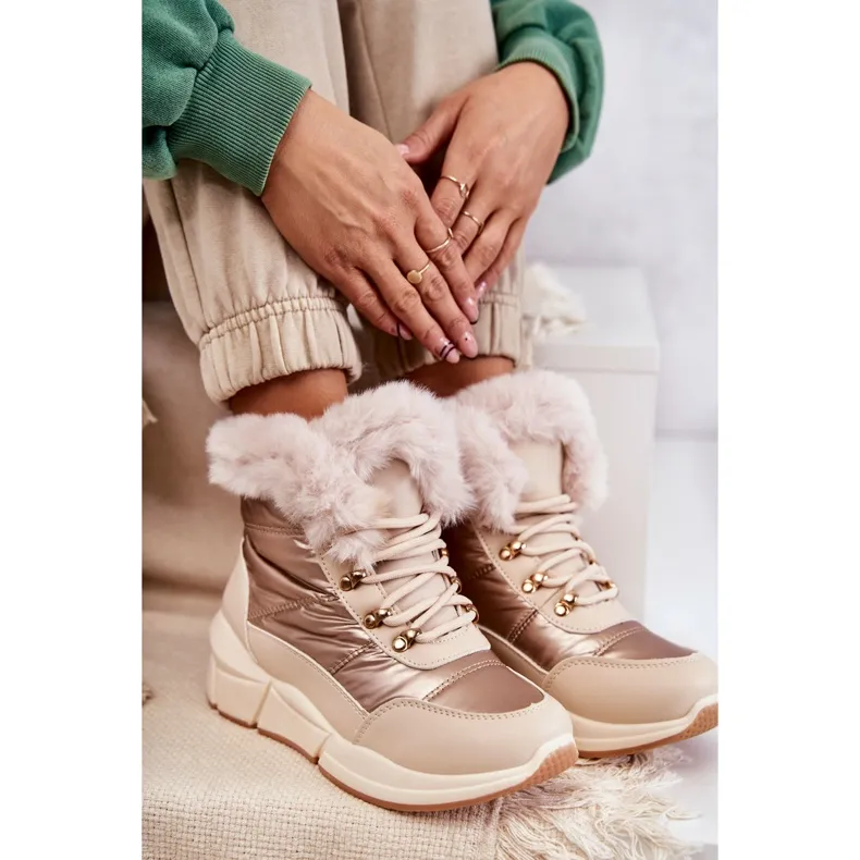 NEWS Women's Lace Snow Boots Light Beige Anna