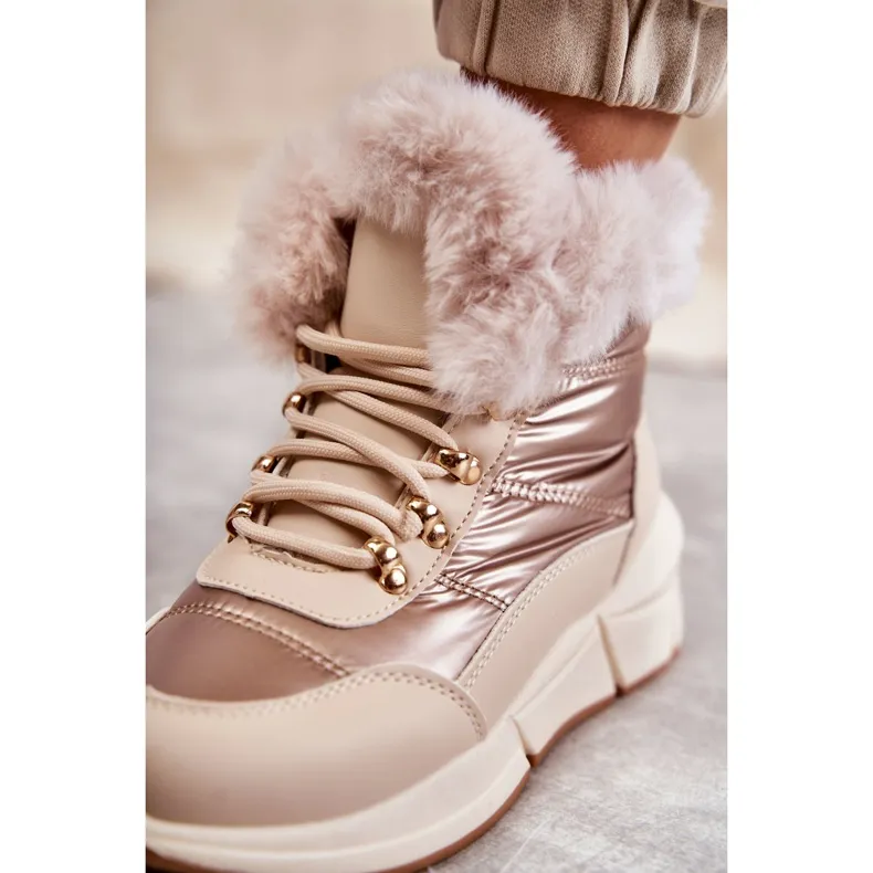 NEWS Women's Lace Snow Boots Light Beige Anna