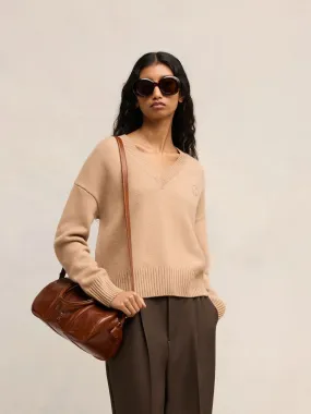 Nude V-Neck Wool-Cashmere Sweater