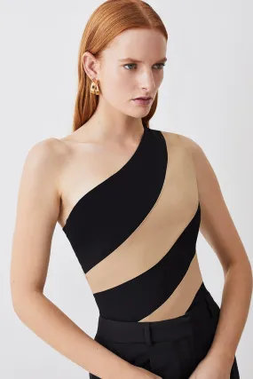 One Shoulder Sleeveless Colour Block Ponte Top | Karen Millen