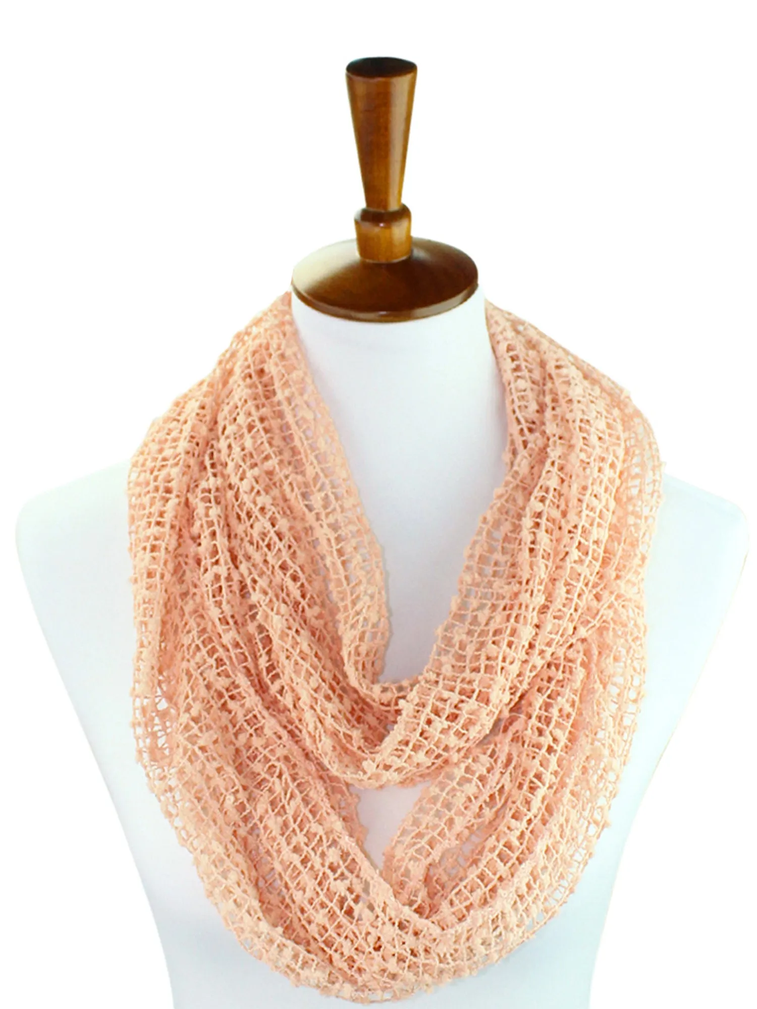 Peach Mesh Net Infinity Scarf With Sequin Accent