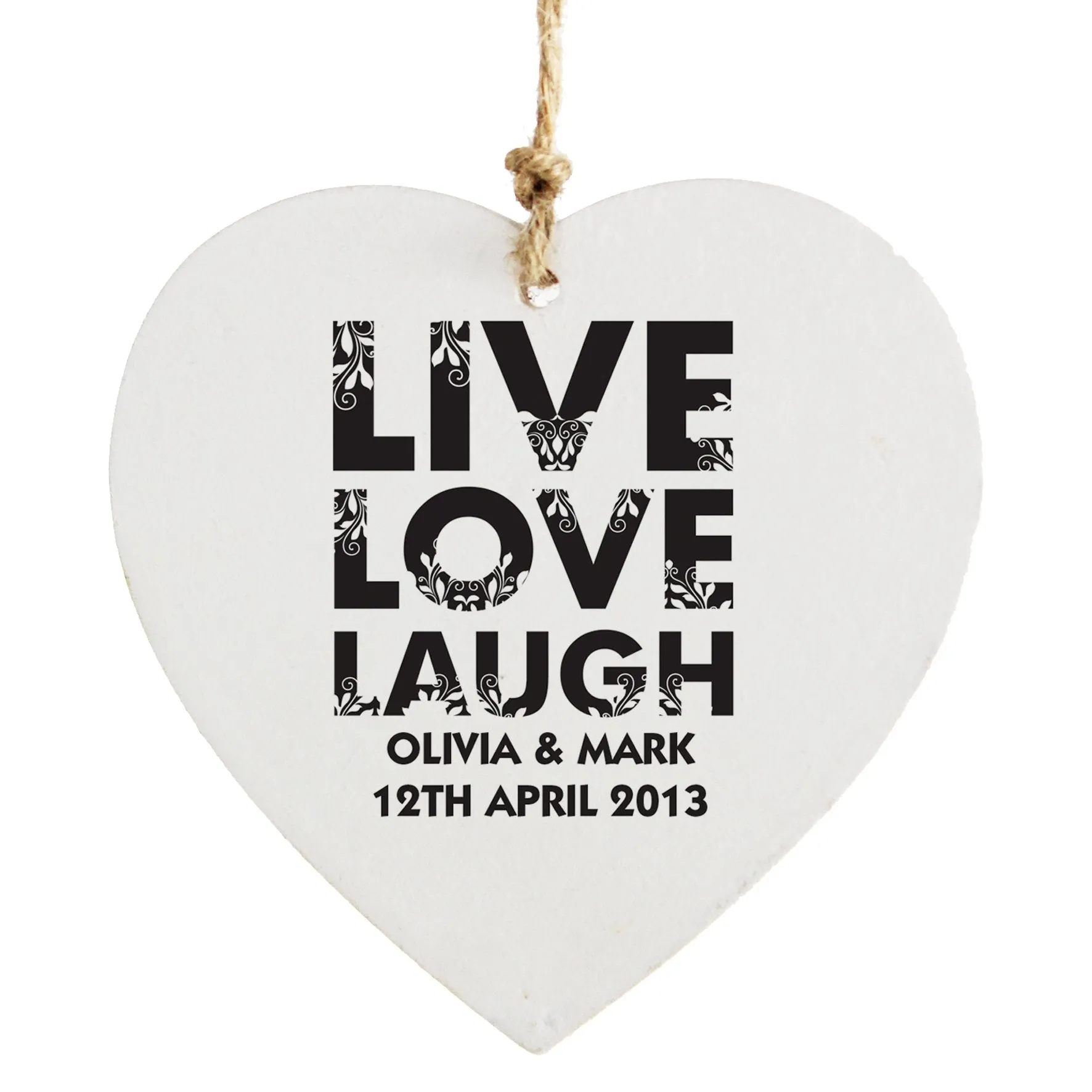 Personalised Live Love Laugh Wooden Heart Decoration