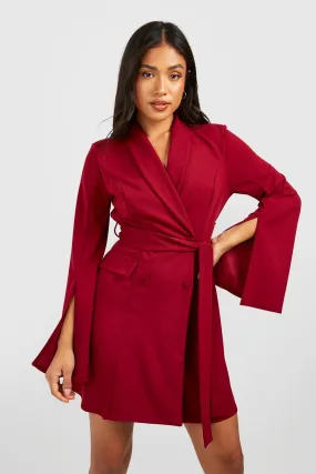 Petite Flare Sleeve Tailored Belted Blazer Dress