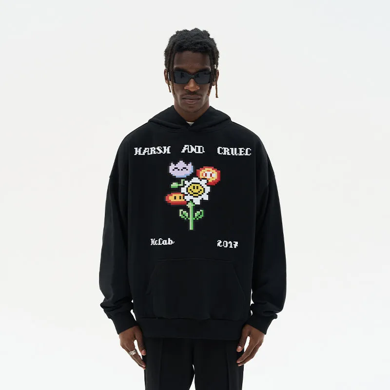 Pixel Flowers Printed Hoodie