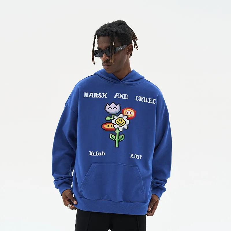 Pixel Flowers Printed Hoodie