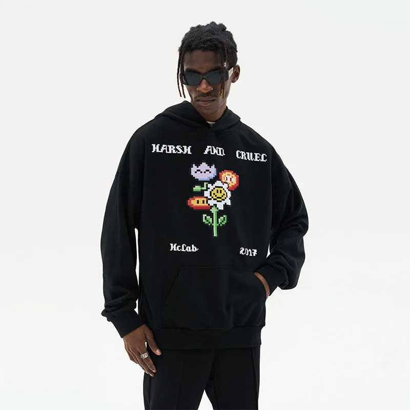 Pixel Flowers Printed Hoodie