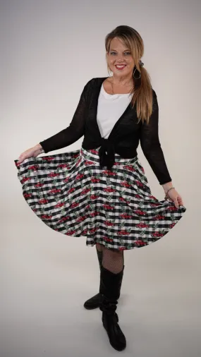 Plaid Christmas Trucks Swing Skirt with Pockets