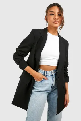 Plunge Front Ruched Sleeve Longline Blazer