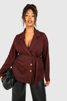 Plus Crepe Belted Blazer