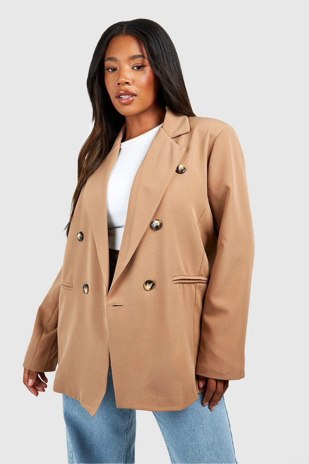 Plus Woven Double Breasted Oversized Blazer