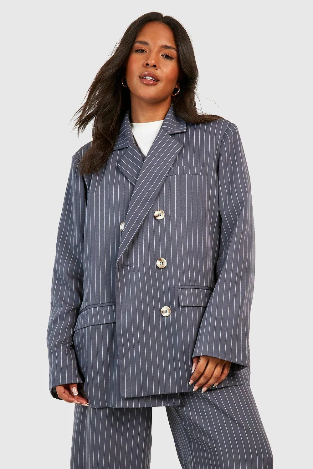 Plus Woven Pinstripe Tailored Blazer