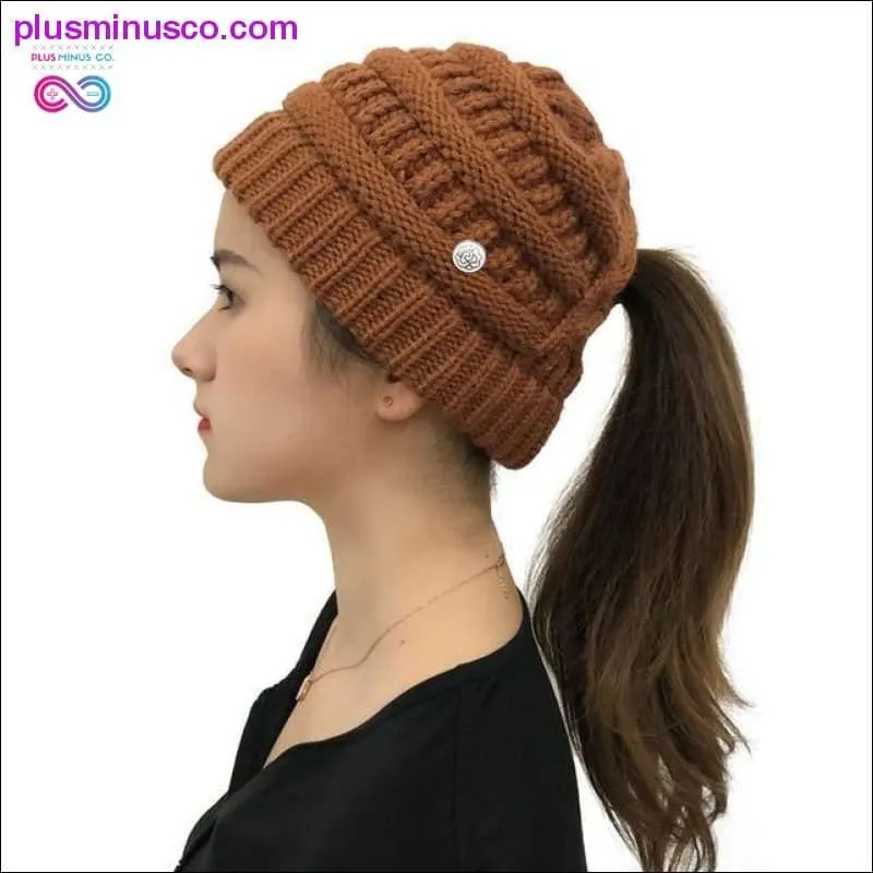 Ponytail Beanies Winter Hat For Women Knitted Warm Cap Messy