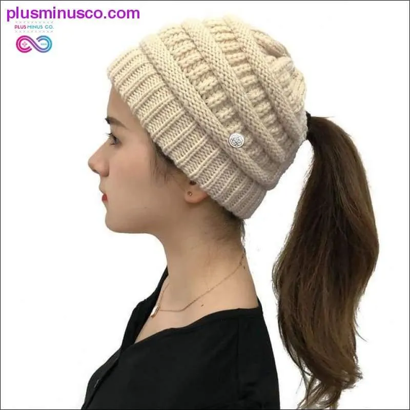 Ponytail Beanies Winter Hat For Women Knitted Warm Cap Messy