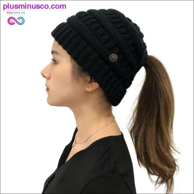 Ponytail Beanies Winter Hat For Women Knitted Warm Cap Messy