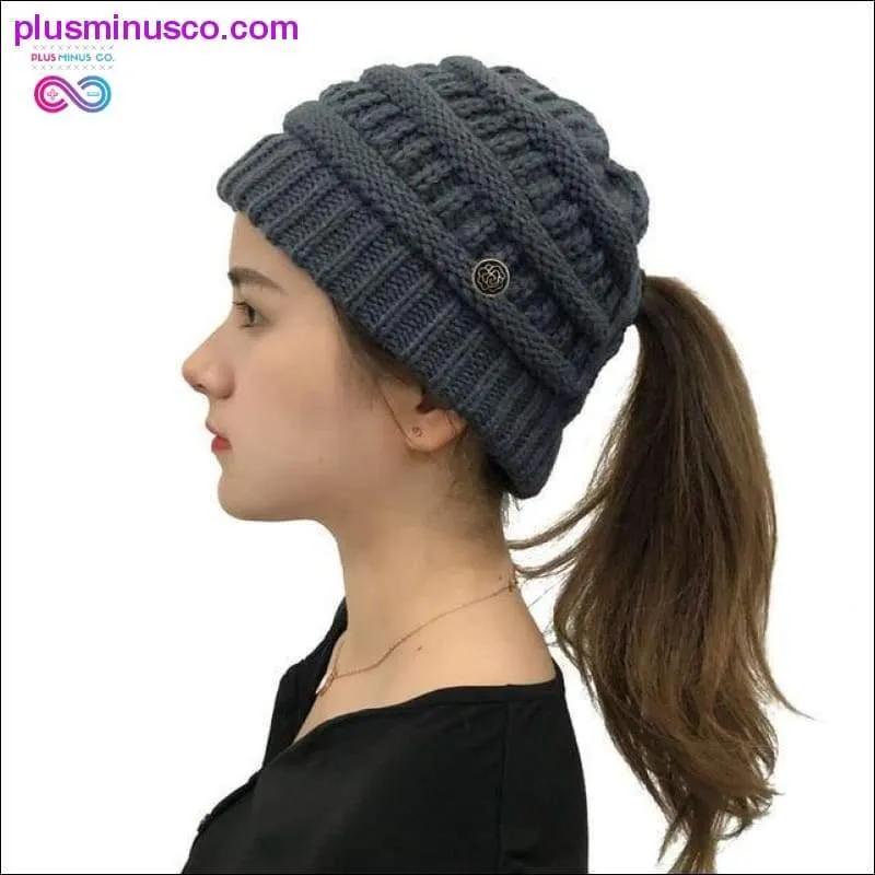 Ponytail Beanies Winter Hat For Women Knitted Warm Cap Messy