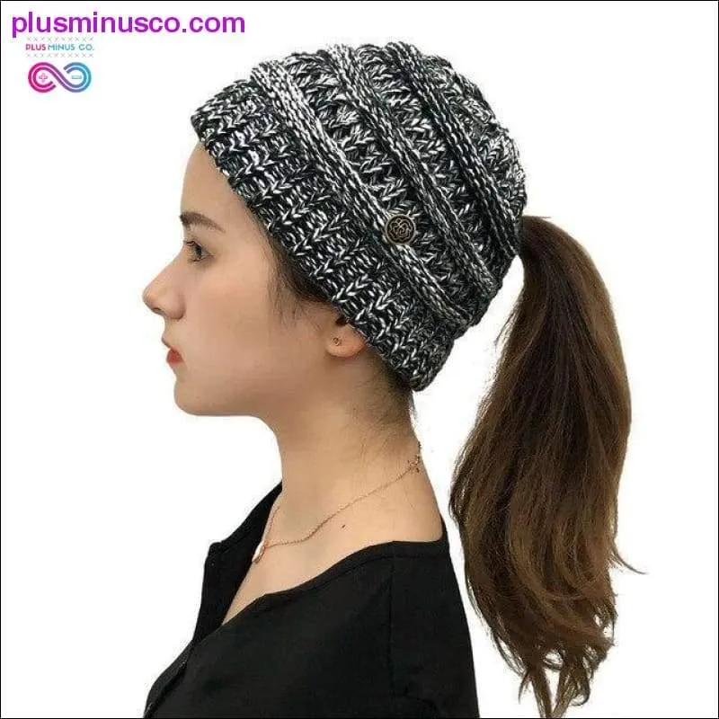 Ponytail Beanies Winter Hat For Women Knitted Warm Cap Messy