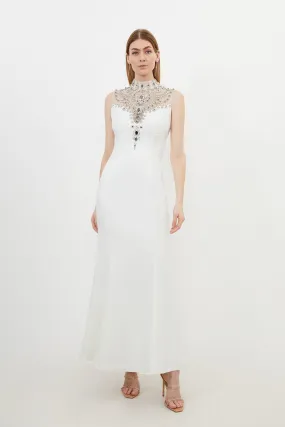 Premium Crystal Embellished Sleeveless Woven Maxi Dress | Karen Millen