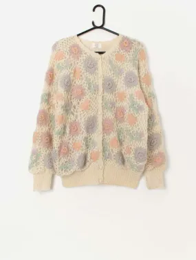 Pretty vintage pastel knitted fluffy cardigan – Medium / Large