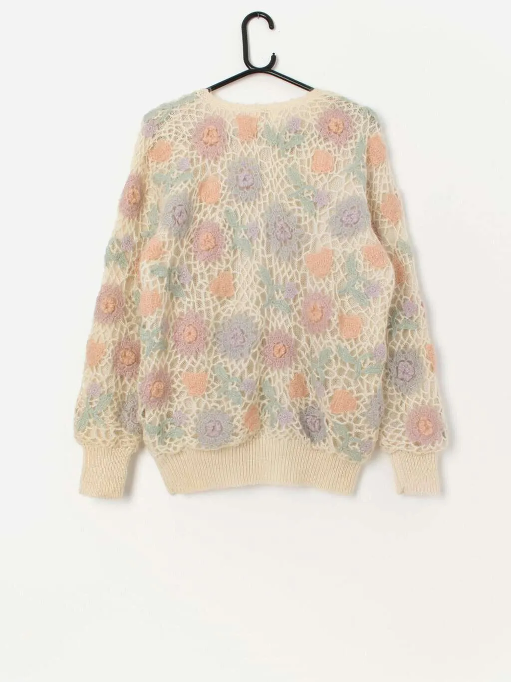 Pretty vintage pastel knitted fluffy cardigan – Medium / Large