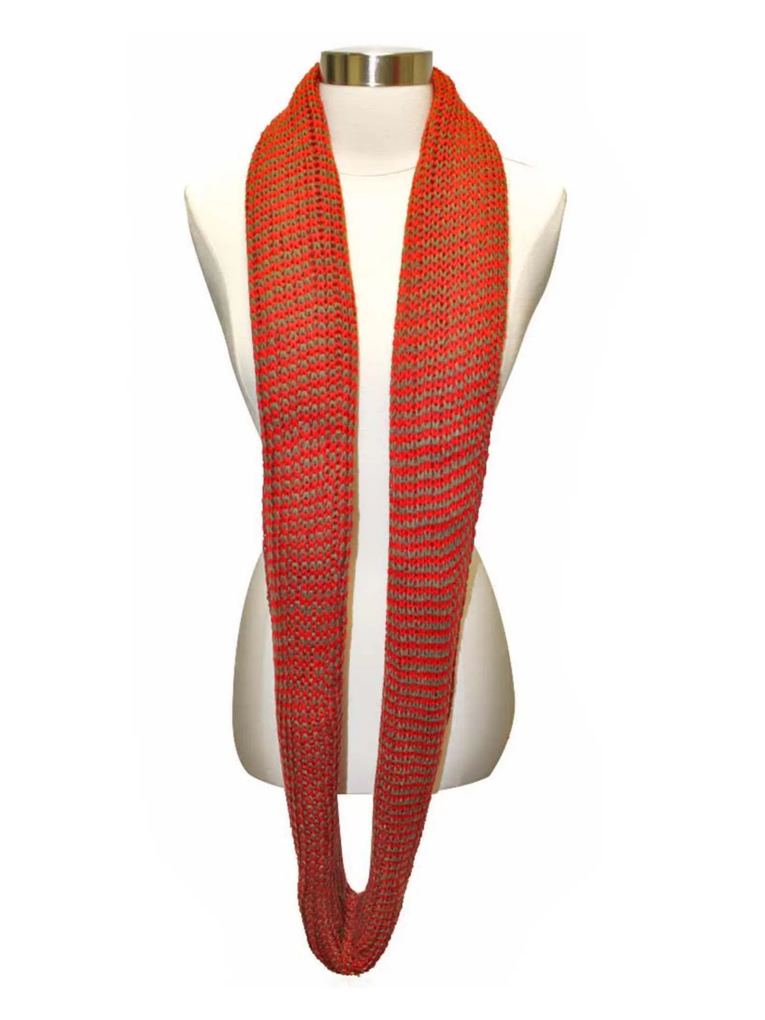 Red Two-Tone Knit Unisex Winter Infinity Scarf