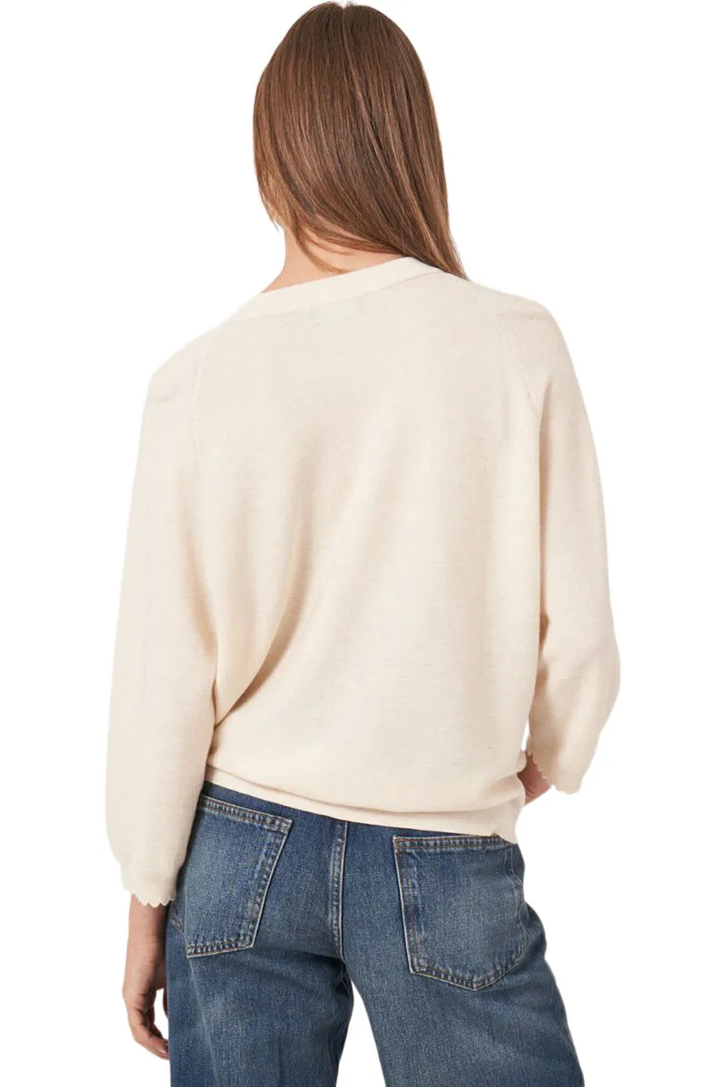 Repeat Cotton Cashmere Blend Cardigan with Raglan Sleeves in Ivory